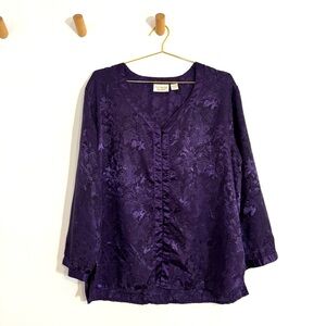 Vintage Victoria’s Secret Gold Label Deep Purple Floral Button Up Nightgown Top